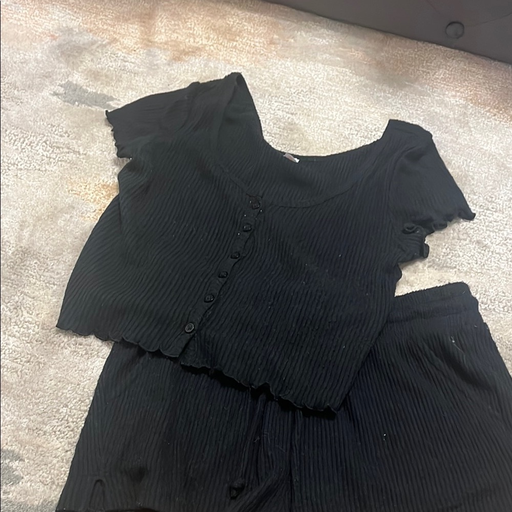 Black Ribbed Two-Piece Set - Picture 3 of 5